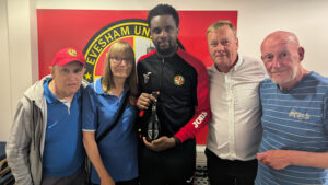 20250430-Andre-Wright-with-Evesham-United-Supporters-Club-Ged-Bearcroft-and-Gerry
